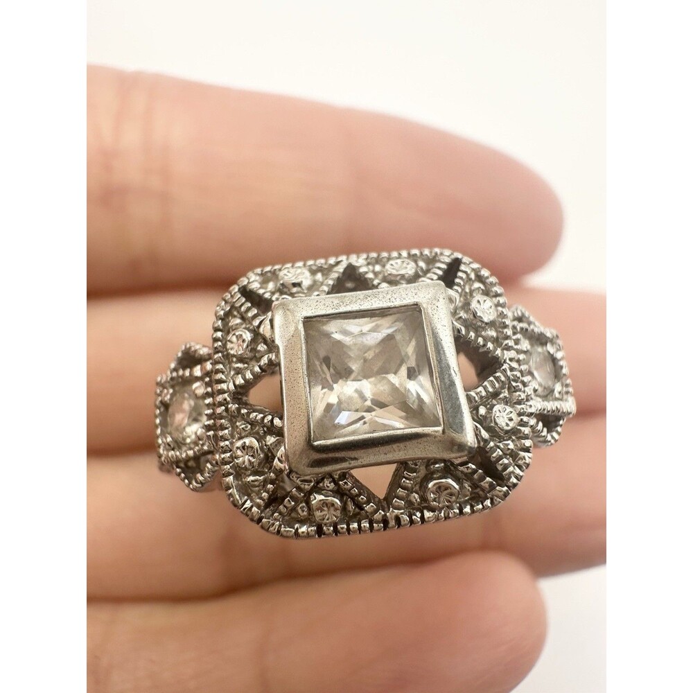 vintage sterling silver pave engagement ring CZ Size 8